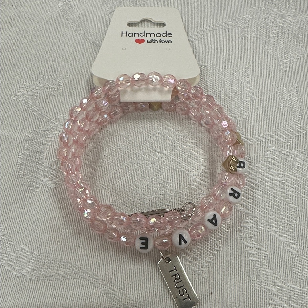 Breast Cancer Awareness Handmade Pink Beaded Bracelet with Trust Charm